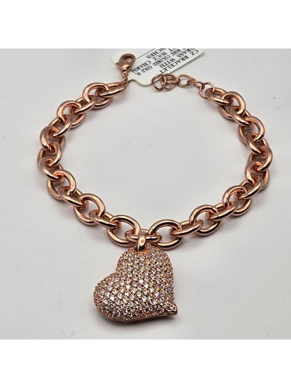 CZ Bracelet Rose 14K Rode Gold Plated Chain Heart Charm